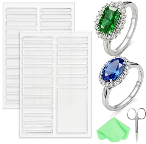 Hanqing Invisible Ring Size Adjuster for Loose Rings, Silicone Ring Resizer for Ring Adjuster Smaller, Rings Spacer,Polishing Cloth, Scissors (Transparent)