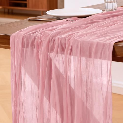 Käsetuch Tischläufer Dunkelrosa, 300 x 90 cm Boho Gaze Tischläufer Cheesecloth Läufer für Hochzeit, Geburtstagsfeiern, Babypartys, Weihnachten und Silvester von Tisch Dekoration