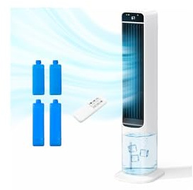 Portable Evaporative Air Cooler, 2 in 1 Swamp Cooling Tower Fan with Remote, 4 Ice Packs, 50° Oscillation, 12H Timer, 3 Speeds 3 Modes, Fans That Blow Cold Air for Home Bedroom Office, White