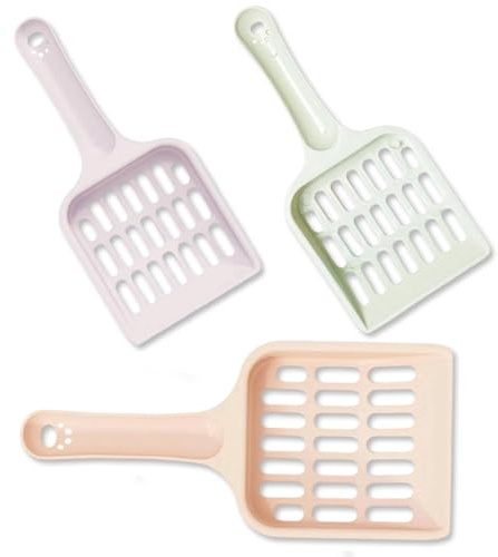 SXKJGQ Cat Litter Scoop, 3 Pcs Cat Poop Scooper with Sand Sifter, Litter Tray Scoops Set, Pooper Scooper Cleaning Tool for Kitty Litter Box, Purple Pink Green