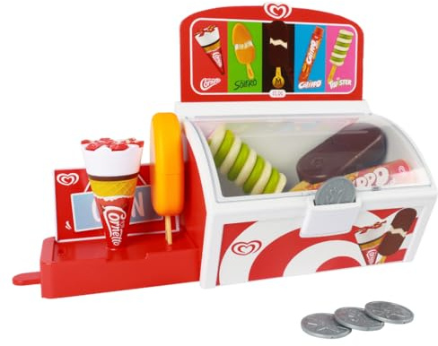Casdon Officiell Algida Leksaksglassfrys | Fantasy Leksaksset för barn från 2 år och äldre, med utdragbar display, leksaksmynt och 5 officiella Algida-glass
