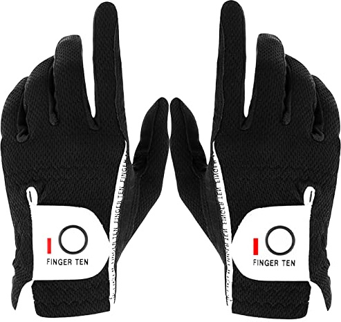 FINGER TEN Rain Grip Golf Gloves Men 1 Pair (Black, Medium)