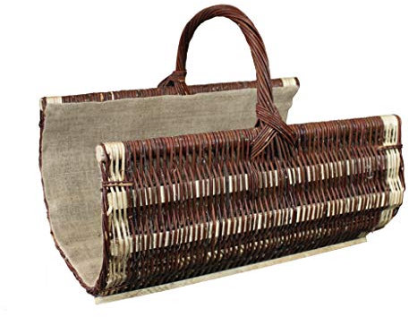 Panier en osier, panier en bois, panier de cheminée en osier naturel, cousu avec du jute (L) 60 x (B) 48 x (H) 35/48 cm