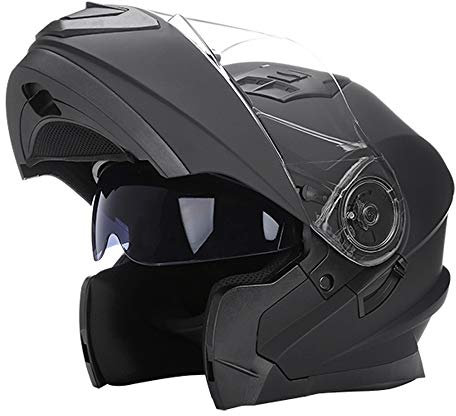 Woljay Casques modulables Casque Intégral Casque de Moto Double visière (Noir Mat, L)