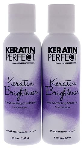 Keratin Perfect - Keratin Brightener Duo - Tone Correcting Shampoo and Conditioner - For All Hair Types - Promotes Smooth and Moisturized Hair - Contains Avocado and Lavender Oil - 3.4 oz / 100 ml x 2