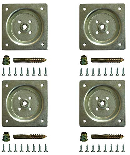 WEICHUAN Furniture Legs Mounting Hardware Sets - Include 5/16 -18 Coarse Attachment Plates, 5/16 -18 Coarse Hanger Bolts, Threaded Nuts, Screws Adapters 4 Sets, for Sofa Couch Chair Legs