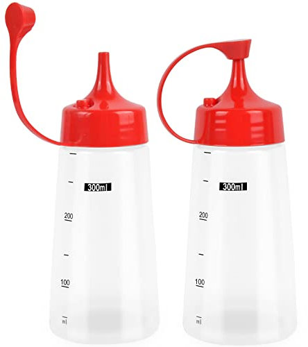 2 Stück 10,5oz (300 ml) Squeeze Flasche, Plastik Quetschflasche mit Kappen Soßenflaschen Perfekte Dosierflaschen Transparent Kein Leck Condiment Flaschen, für Malen,Ketchup,scharfe Soße,Olivenöl