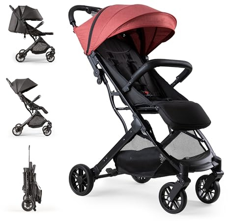 Interbaby Silla de Paseo Ligera Bebé 22 kg Cabina Avión, Compacta (Rojo)
