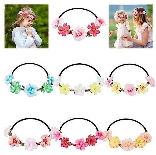Bomtop 7 pezzi Fiori Corona Fascia Capelli, Coroncine Addio Nubilato Gadget Sposa Coroncina, Regolabile Coroncine Fiori per Capelli Ghirlanda per Team Bride, Matrimoni, Festival, Spiagge, Fotografie