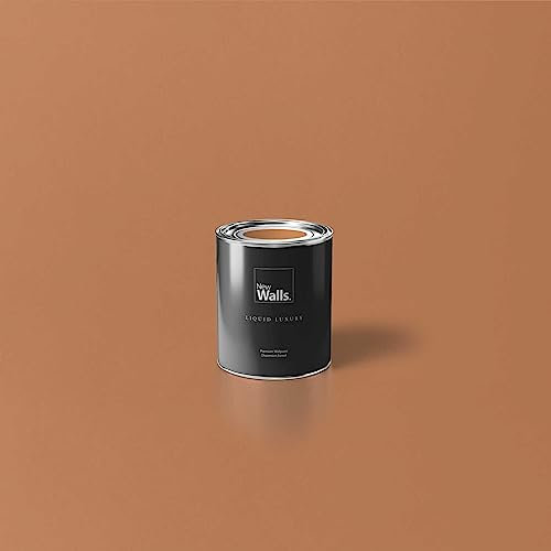 New Walls Premium Wandfarbe Orange, Kupfer Liquid Luxury Dispersionsfarbe für Innenräume – 1 L