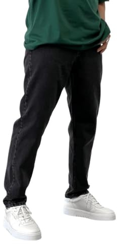 Oanviso Jeans de Ajuste Relajado Para Hombre - Pantalones Vaqueros Holgados Vintage Hip Hop Slim Fit - Pantalón Largo Casual Elástico Negro Talla M