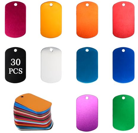 LALAGO 30 Stück Gelochte Blanko-Hundemarke aus Aluminium für Halsketten, Blank Schlüsselanhänger Rohlinge, Bunte Hundemarken, Aluminium Haustiermarken für Hunde Dog Tag, Hundemarke Personalisiert DIY