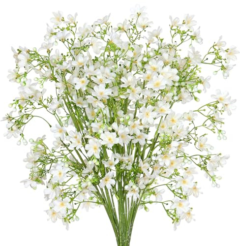 MEIVINES Fiori Finti da Esterno Fiori Artificiali a Gambo Lungo, 8PCS Piante Finte da Interno, Fiori di Seta per Casa Giardino Finestra Portico Agriturismo Matrimonio Festa Cimitero (Bianco, 8PCS)