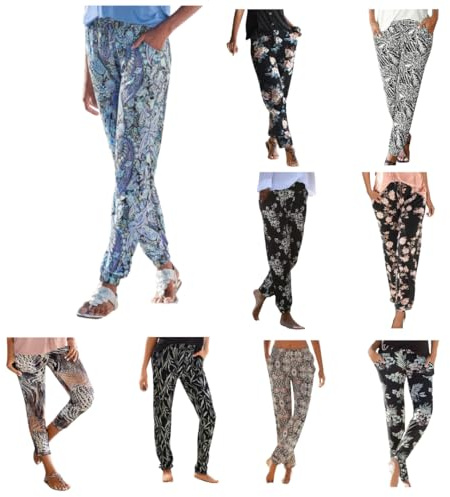 Dasongff Pantalon Fluide Femme été Imprimé Bohème Taille Haute Baggy Pantalon Cigarette Plage Vintage Casual Taille Elastique Chic Petites Jambes Pantalon Léger Confortable Yoga Pants