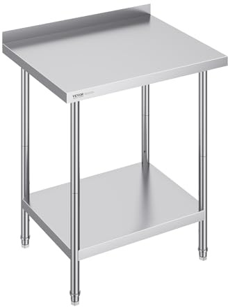 VEVOR 24 x 30 x 36 Inch Stainless Steel Work Table, Commercial Food Prep Worktable Heavy Duty Prep Worktable, Metal Work Table with Adjustable Height for Restaurant, Home and Hotel