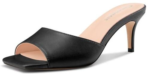Castamere Femmes Mi Kitten Talon Heel Slip-on Mules Chaussures Ouvert Carré Bout Sandales Décontracté Party Dress Chaussures 6.5 CM Heels Noir 37 EU
