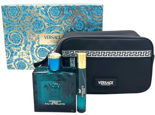 Versace Eros Confezione Regalo Uomo Profumo Eau De Toilette 100 ml Profumo Travel Size 10 ml e Pochette