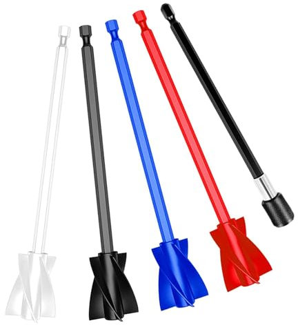 FunWorth 5 pièces Mélangeurs époxy pour Perceuse Avec d'extension, palette de mélange d'agitateur de peinture pour foret 1/4, mélangeur de peinture réutilisable pour résine, peinture, pigments