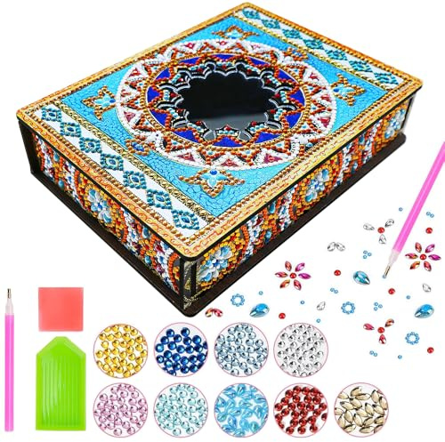 KBIBCK Diamond Painting - Portagioie fai da te con diamanti e mandala con specchio, per donne e ragazze