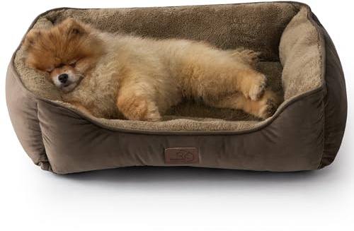 Bedsure Large Cat beds for Indoor Cats Washable, Small Dog Bed, 63.5x53cm | Rectangle Dog Bed Medium with Anti-Slip Bottom, Cat Basket Pet Bed for Puppy with soft Material, Brown