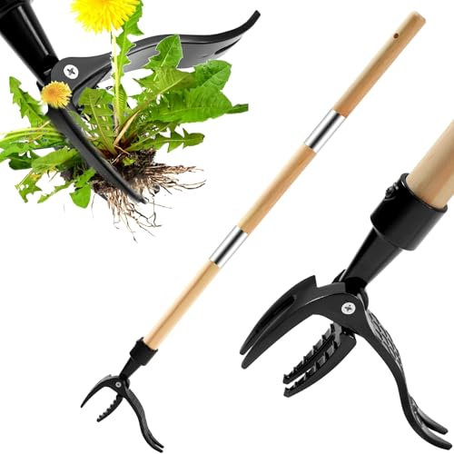 zonmtreo Detachable Stand Up Weed Puller Tool with Long Handle, Dandelion Weed Puller Tool Stand Up Heavy Duty, Outil d'élimination de Mauvaises Herbes de Jardin Long poignée (Bois 44in)