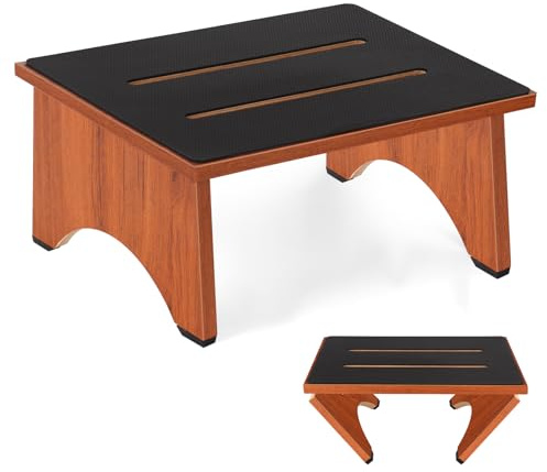 Step Stool Foldable, Wooden Step Stool with Non-Slip Rubber Stepping Feet, Folding Platform Step Stools for Adults Seniors in Kitchen, Home, Bedroom, Office, Rv, Easy to Carry,450 LBS Capacity (Brown)