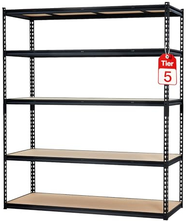 Garage Storage Shelves 5 Tiers, Heavy Duty Storage Shelving Racks with 3000 LBS Capacity, 60  L x 24 in W x 72 in H Metal Adjustable Shelving Unit for Kitchen Pantry Basement Bathroom Laundry