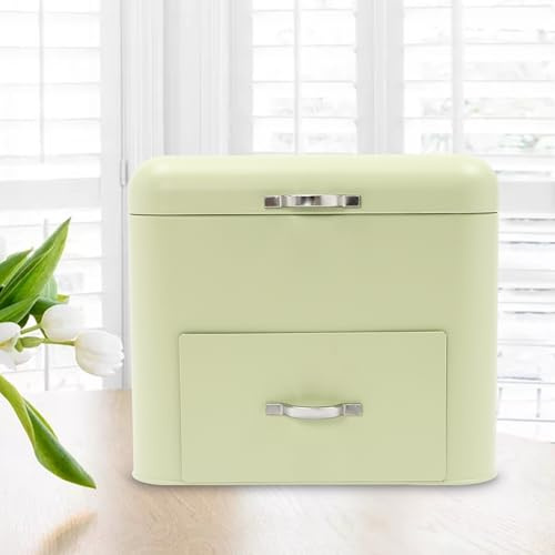 Esyogen Bread Boxes with Drawer Green Bread Storage Box Large Capacity Bread Fresh Keeper Organizer - 30x20.5x26.5 cm - for Storing Breads, Pastries, Doughnuts