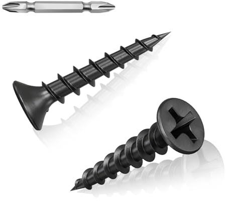 260 Pcs Black Drywall Plasterboard Screws M4 x 20mm Drywall Screws Coarse Cement Board Decking Exterior Wood Screws Phillips Drive with Bit Black Wood Screws for Drywall Sheetrock Wood and Furniture