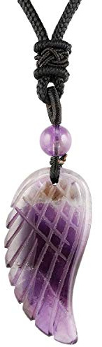 TUMBEELLUWA Carved Stone Dainty Angel Wing Necklace Chakra Quartz Pendant with Cord Amulet Healing Crystal Jewelry for Unisex, Amethyst