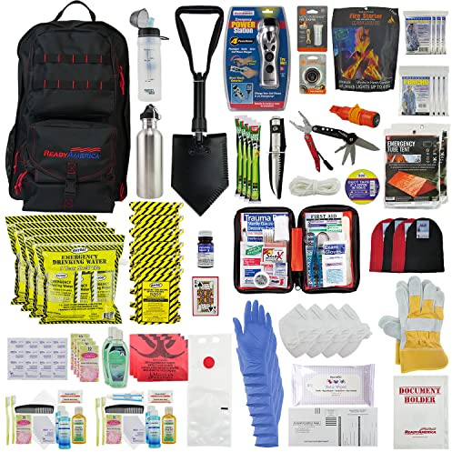Ready America 72 Hour Elite Emergency Kit, 4-Person, 3-Day Backpack, Includes First Aid Kit, Survival Blanket, Emergency Food, Portable Disaster Preparedness Go-Bag for Earthquake, Fire, Flood