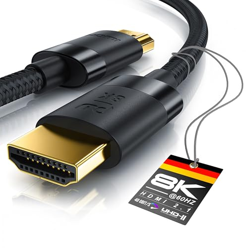 CSL - 8k / 4k HDMI Cable 2.1/2.0-2m - 8K @ 60Hz / 120Hz - 4K @ 240Hz - 48 Gbit/s - 3D - Ultra High Speed with Ethernet - TV Blu-ray PS5 Xbox Series X Switch - Black - 2 Metres