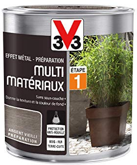 V33 Peinture multi-matériaux - Préparation effet métal, Argent vieilli 0,5 L