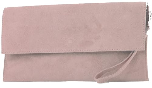 modamoda de T151 Damen Wildleder Rauleder Clutch Umhängetasche Abendtasche handmade in Italy, Farbe:Rosabeige dunkel2021