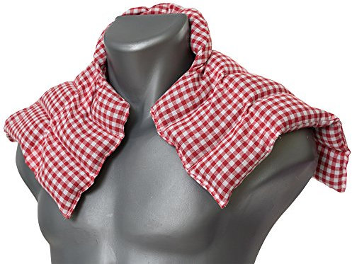 Traubenkernkissen Schulter & Nackenkissen mit Kragen | Bio-Stoff rot-weiß | Gute Wärme für den Nacken | Eine Alternative zum Nackenhörnchen