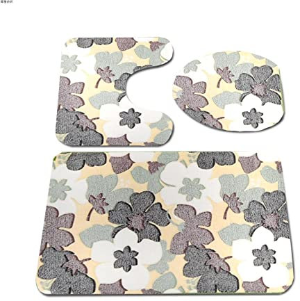 Badezimmerteppich Orange-Weiß-Grau Badematte Badezimmer Set 3 Teilig rutschfest Badteppich 50x80cm Maschinenwaschbar Badvorleger für Wohnzimmer, Schlafzimmer, Toilette