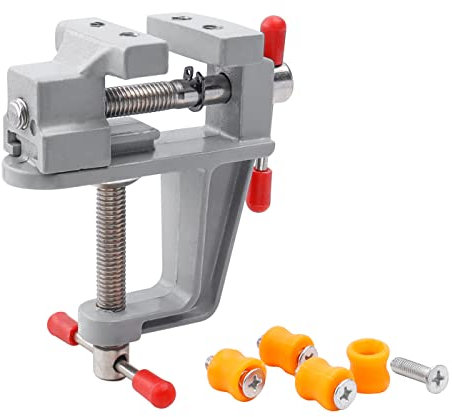 Mesee Small Table Bench Vice Adjustable Mini Workbench Clamps Jewelry Carving Vise Universal Drill Press Clamping DIY Craft Sculpture Clip-On Tool for Walnut Nuclear Engraving Watch Repairing - Grey