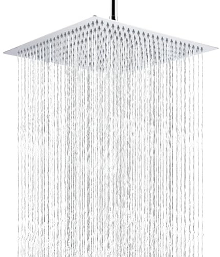 Cabezal de Ducha Lluvia de 40cm, Markcco Cabezal de Ducha Cuadrado de Alta Presión de Acero Inoxidable Ducha Cómoda a Baja Presión de Agua Instalación en Pared o Techo