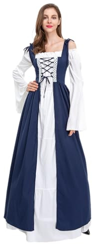 Gammify Vestido Medieval para Mujer - Disfraz Renacentista, Reina Victoriana, Princesa - Trompeta, Manga Gótica, Azul, Talla L