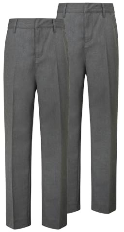 Trutex Lot de 2 pantalons d'école gris pour garçon, coupe ajustée, taille réglable, pantalon d'uniforme scolaire junior durable pour garçons, gris, 15 ans