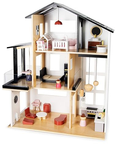 Leomark Casa de muñecas de Madera Moderna - Casa Estilo Loft - Casa de muñecas de Madera con Muebles - Juguetes para niños 3+, Dim: 63x30x80 cm