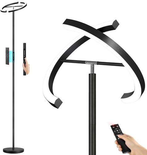 OUTON Stehlampe LED Deckenfluter, Dimmbar mit Fernbedienung & Touch-Steuerung & 1H Timer, 4 Farbtemperaturen (3000K-6500K), Moderne Stehleuchte für Wohnzimmer, Schlafzimmer, Büro