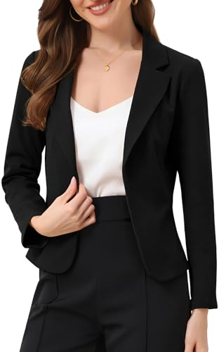 Allegra K Mujer Blazer de Negocios Frente Abierto Informal Trabajo Chaqueta de Traje Corto Negro L