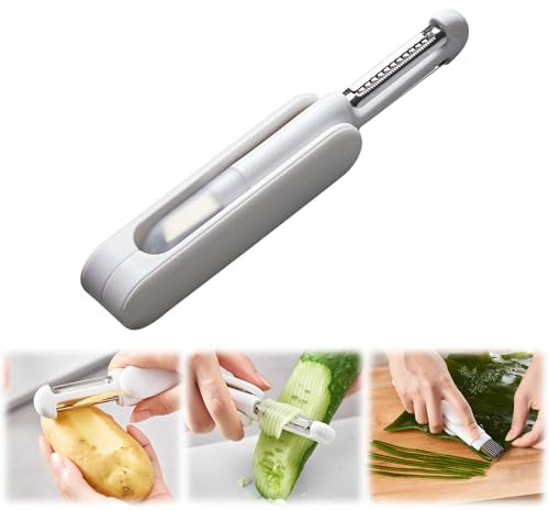 Zecnaud Pelador de patatas 3 en 1, 2024, pelador de espárragos giratorio, de acero inoxidable, cortador en juliana, portátil, pelador de verduras, para pelar, rallar y en rodajas (1 unidad)