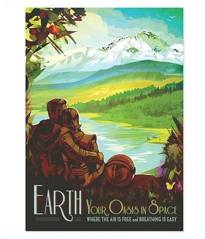 Earth Retro Nasa Space Grand Tour Travel Art Poster, Planet Travel Prints, Vintage Astronomy Home Decor, Astronaut Space Print, Archival Matte, A4 (Print Only) - 29.7x21cm