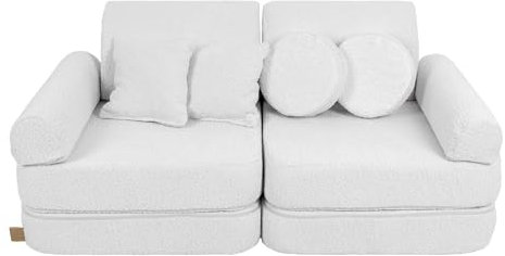MEOWBABY Kindersofa – Spielsofa für Kinder – Weiche Klappsofa mit Schlaffunktion – Kuschelecke für Kinderzimmer, Boucle, Weiß