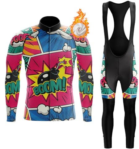 Ropa Ciclismo Hombre Invierno Maillot Bici MTB Polar Térmico Conjunto Ciclista,Traje Bicicleta Chaquetas Manga Larga y Pantalones Tirantes con 19D Gel Acolchado,Completa de Jerseys Ciclo BTT(5,S)