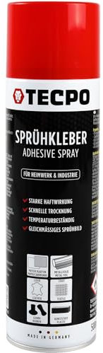 TECPO Colle en spray 500 ml, colle industrielle, forte adhérence, séchage rapide, résistance aux hautes températures, polyvalente pour textiles, cuir, mousses, matériaux isolants, PVC, papier