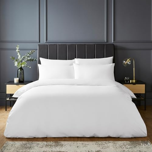 Silentnight Pure Cotton Duvet Set - Luxurious Cool Soft Touch 200 Thread Count - Button Fastening - Breathable 100% Cotton Quilt Cover + Pillowcase Bed Set - Machine Washable, White, King