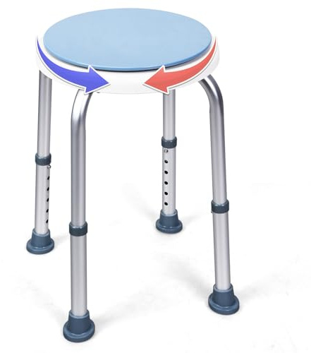 RELAX4LIFE Tabouret de Douche Pivotant à 360°, Siège de Douche en Aluminium Chaise/Tabouret Salle de Bain, Pied Antidérapant en Caoutchouc, Hauteur Réglable 38-51 cm, pour Adultes/Âgées/Enceintes